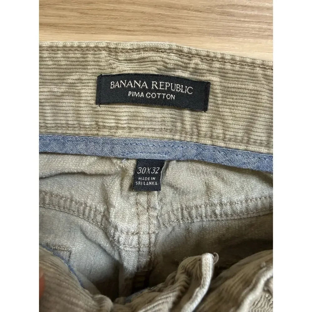 Banana Republic Mens Pima Cotton Corduroy Pants 30 x 32 Tan Straight Leg
